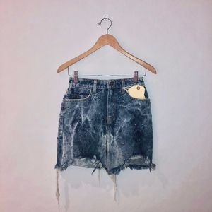 NWT Carmar Distressed Acid Wash Denim Skirt
